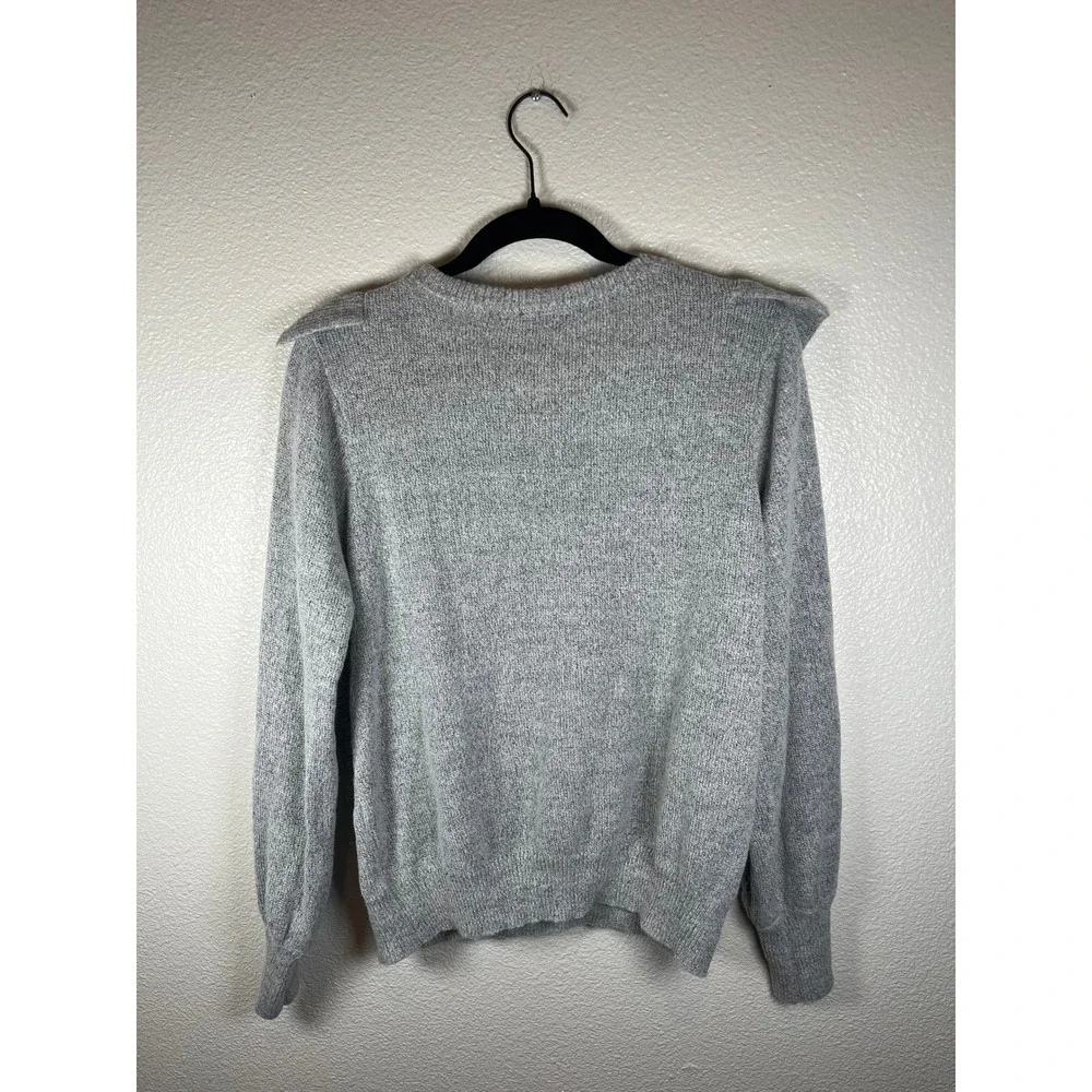 Adrienne Vittadini Ruffle Front Cable Knit Autumn Cozy Sweater Gray Large